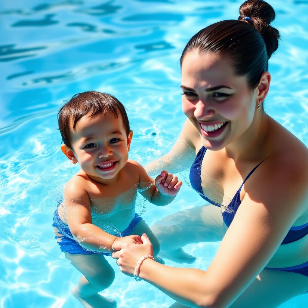 Parent and toddler in pool together