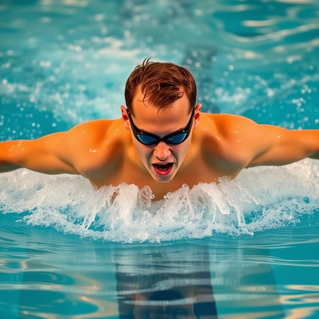 Teen swimmer doing butterfly stroke